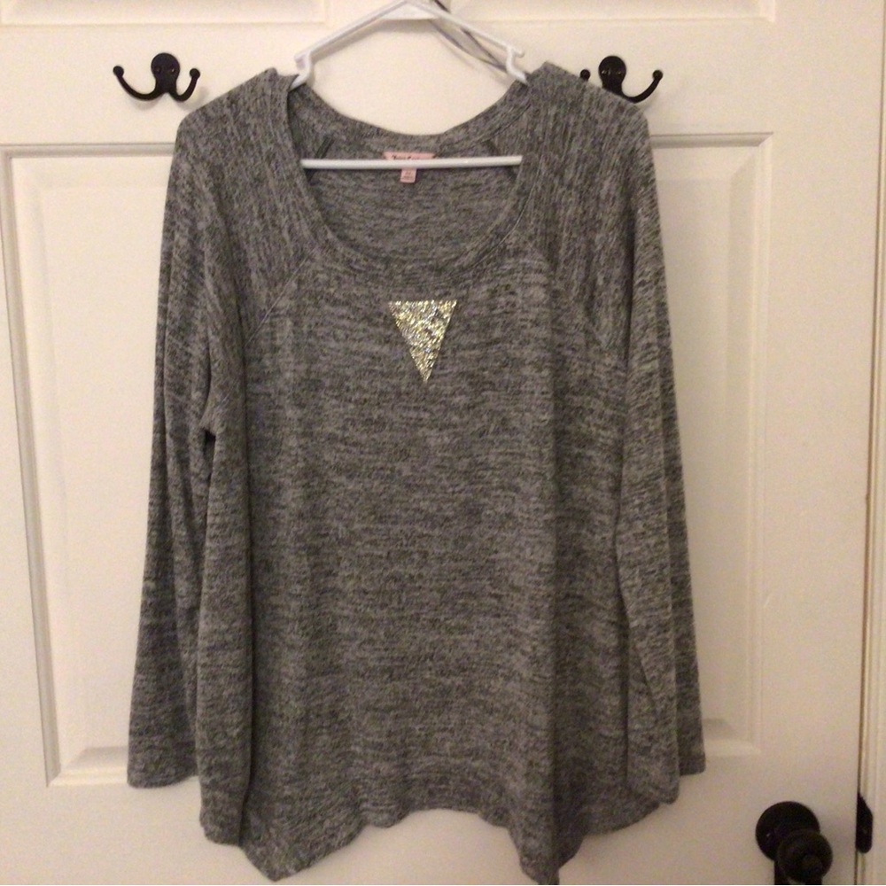 Juicy Couture Gray Long Sleeve Top with Silver Accent